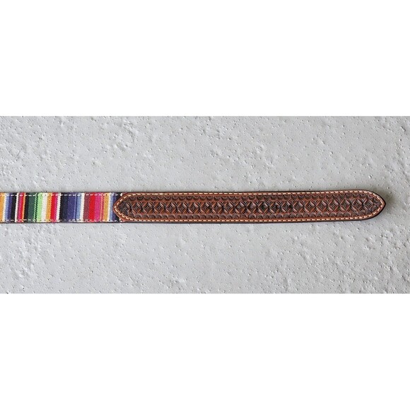 Twisted X Western Serape‎ Stripe Brown Leather Geometric Tooled Billet Size 42 - Picture 7 of 10